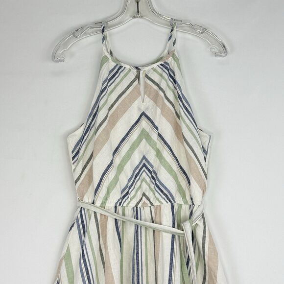 Miami Women's Striped Linen Blend Lined Keyhole Halter Dress Multicolor Size M - Picture 4 of 16